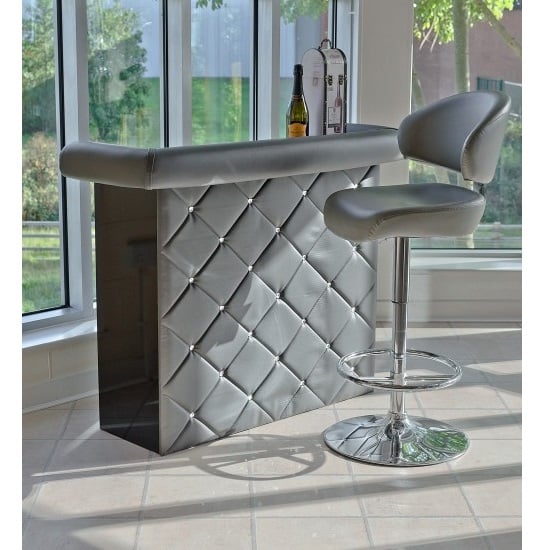 Diamond Bar Unit In Grey Faux Leather With Diamante