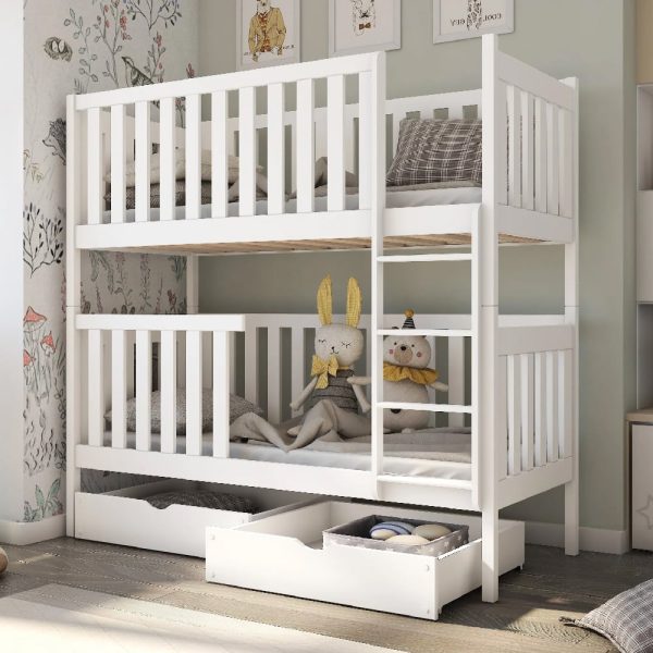 Dieppe Wooden Bunk Bed With Foam Mattress In Matt White | Bed Sava