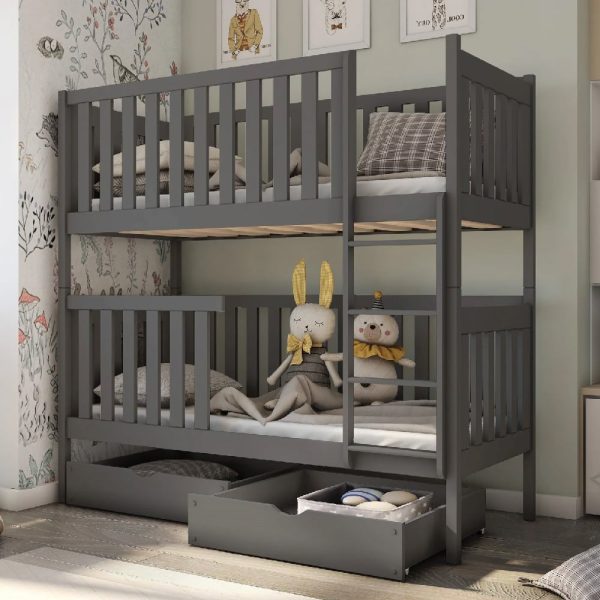 Dieppe Wooden Bunk Bed Without Mattress In Graphite | Bed Sava