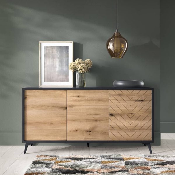 Dieppe Wooden Sideboard With 3 Doors In Evoke Oak | Bed Sava