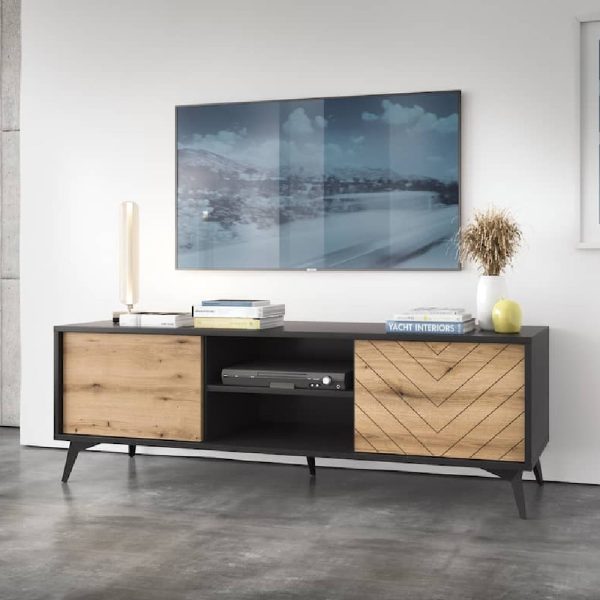 Dieppe Wooden TV Stand With 2 Doors In Evoke Oak | Bed Sava
