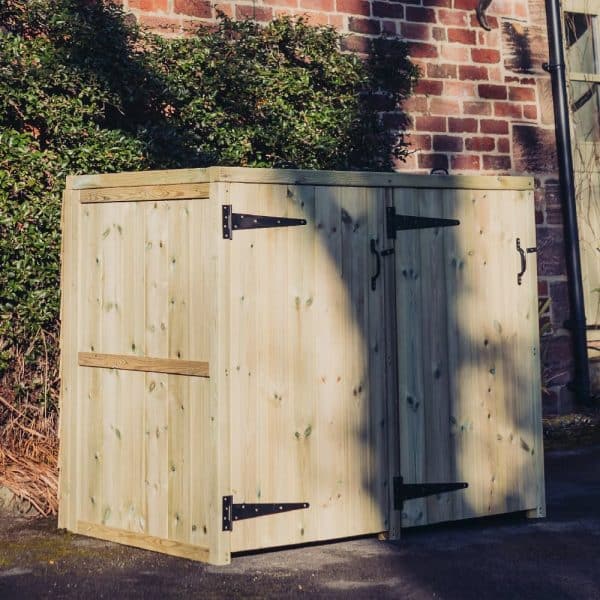 Dillon Wooden Outdoor Double Bin Store In Natural | Bed Sava