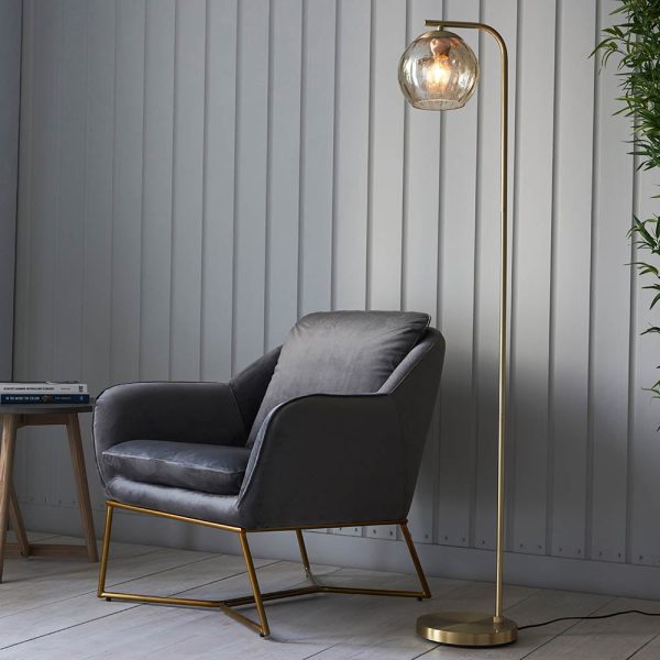 Dimple Champagne Glass Shade Floor Lamp In Brass | Bed Sava