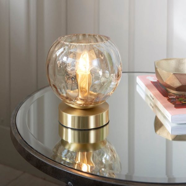Dimple Champagne Glass Shade Table Lamp In Brass | Bed Sava