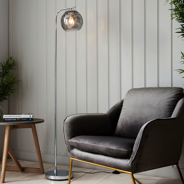 Dimple Smokey Glass Shade Floor Lamp In Chrome | Bed Sava