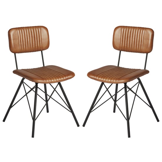 Dinas Light Tan Genuine Leather Dining Chairs In Pair
