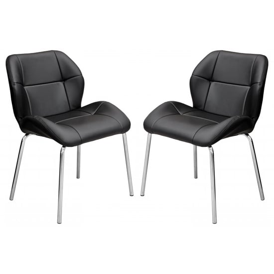 Dinky Bistro Black Faux Leather Dining Chairs In Pair