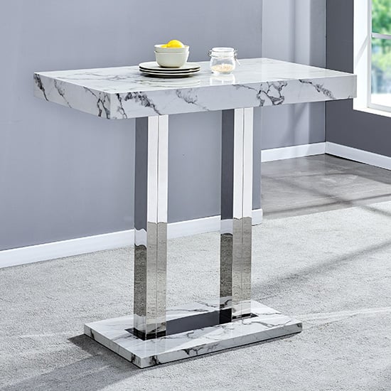 Caprice High Gloss Bar Table Rectangular In Diva Marble Effect | Bed Sava