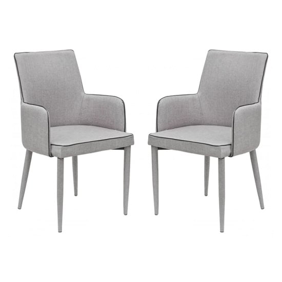 Divina Grey Fabric Upholstered Carver Dining Chairs In Pair