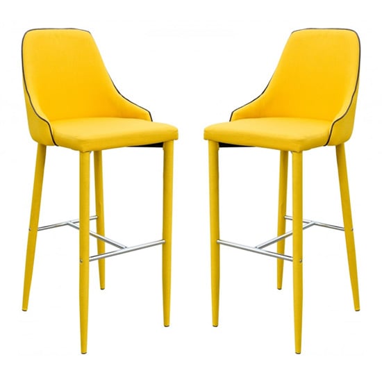 Divina Yellow Fabric Upholstered Bar Stools In Pair