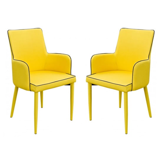 Divina Yellow Fabric Upholstered Carver Dining Chairs In Pair
