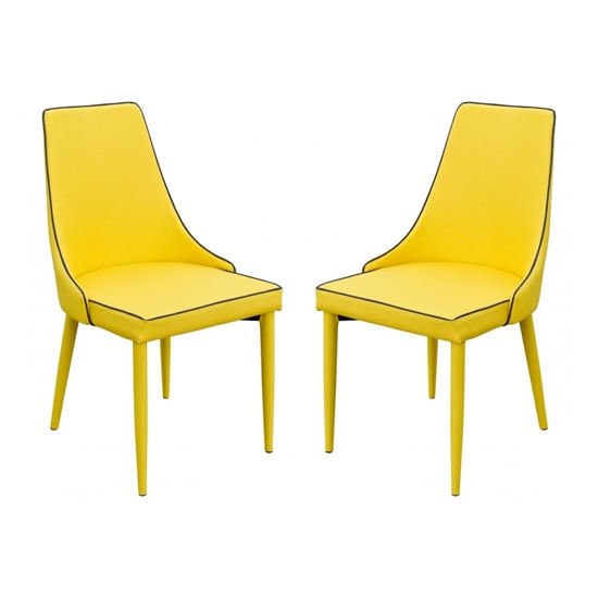 Divina Yellow Fabric Upholstered Dining Chairs In Pair