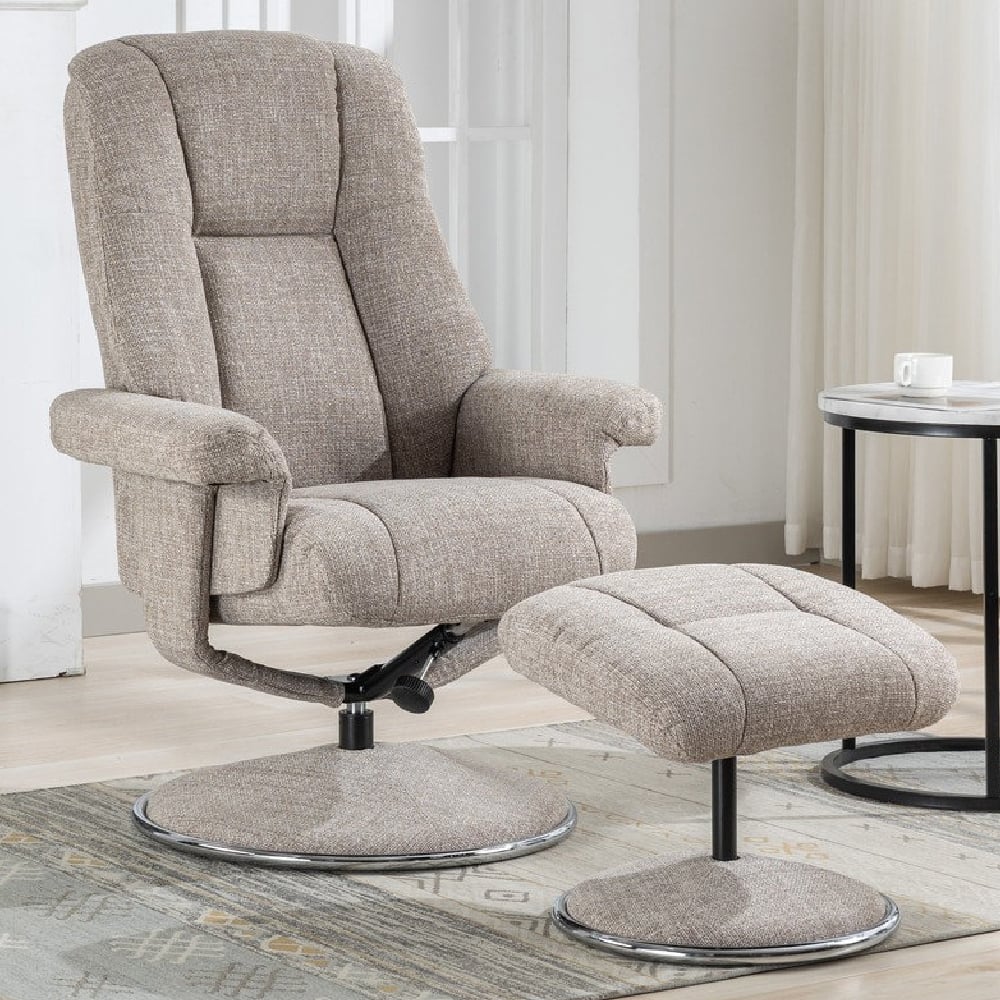 Dollis Fabric Recliner Chair With Stool In Oat