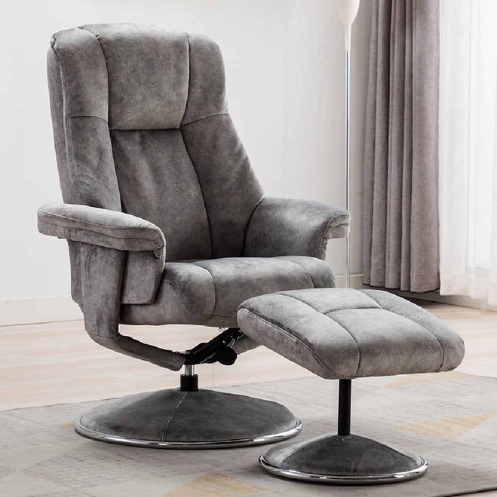 Dollis Fabric Recliner Chair With Stool In Elephant