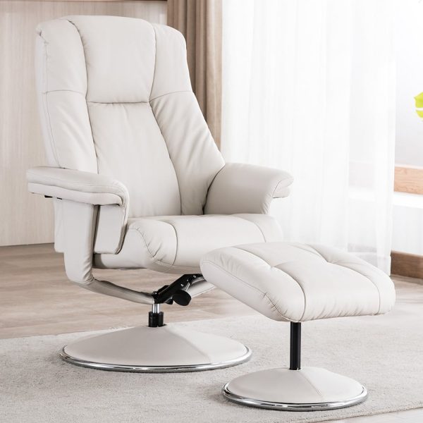 Dollis Leather Recliner Chair With Stool In Mushroom | Bed Sava