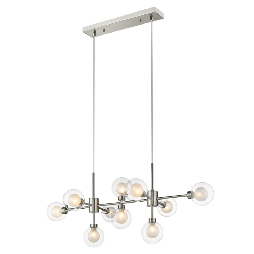 Dolores 10 Light Clear Shade Pendant Light In Satin Nickel
