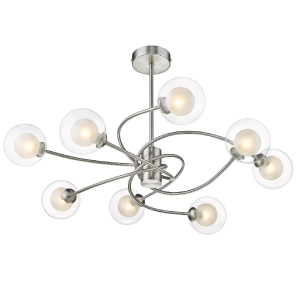 Dolores 8 Light Clear Shade Semi Flush Light In Satin Nickel | Bed Sava