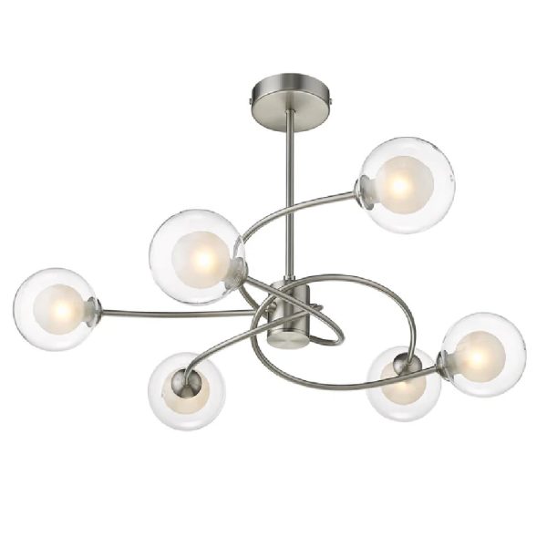 Dolores 6 Light Clear Shade Semi Flush Light In Satin Nickel | Bed Sava