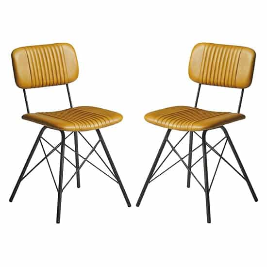 Donna Vintage Gold Genuine Leather Dining Chairs In Pair