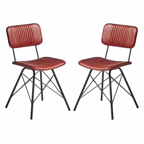 Donna Vintage Red Genuine Leather Dining Chairs In Pair