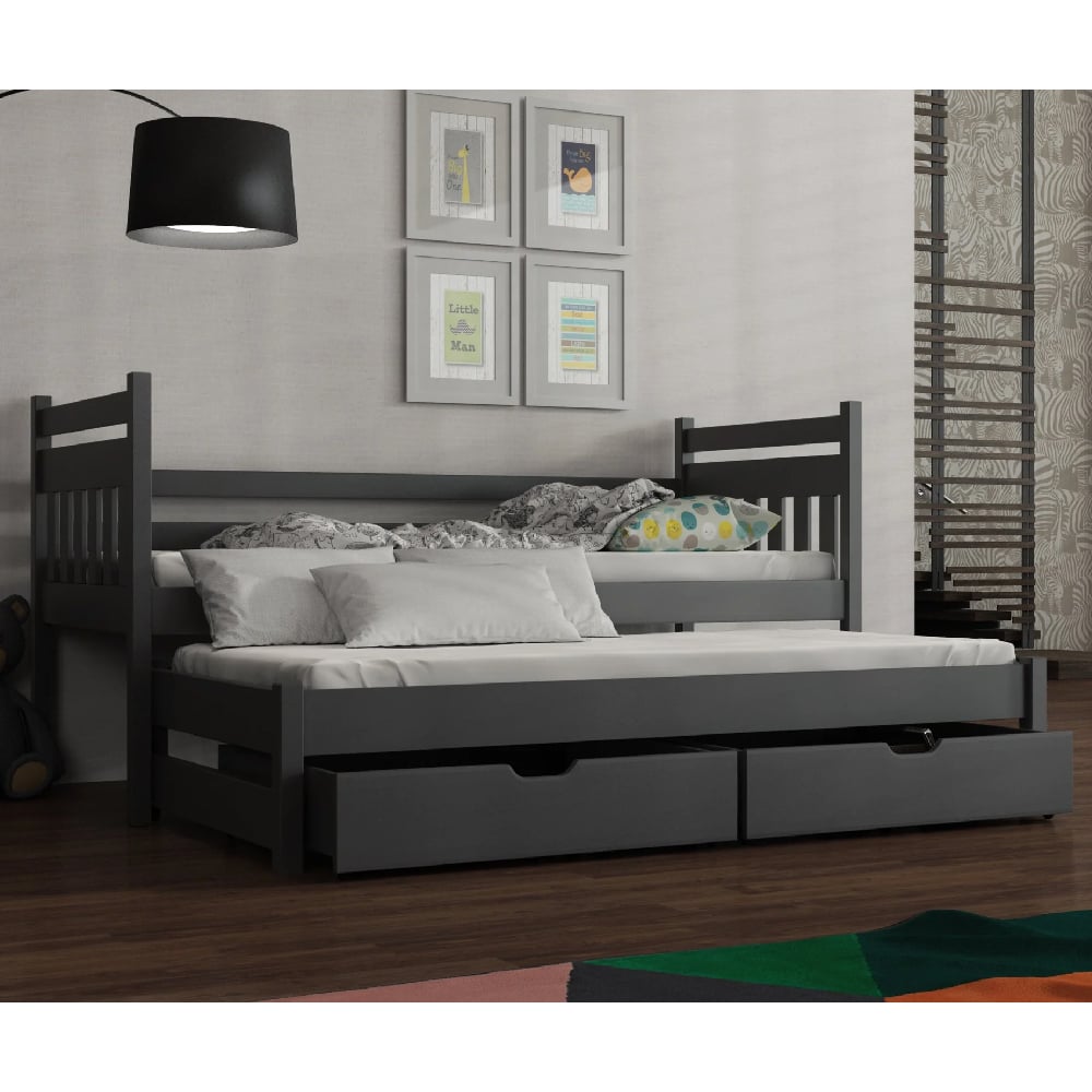 Donna Wooden Day Bed With Bonnell Mattress And Trundle In Graphite