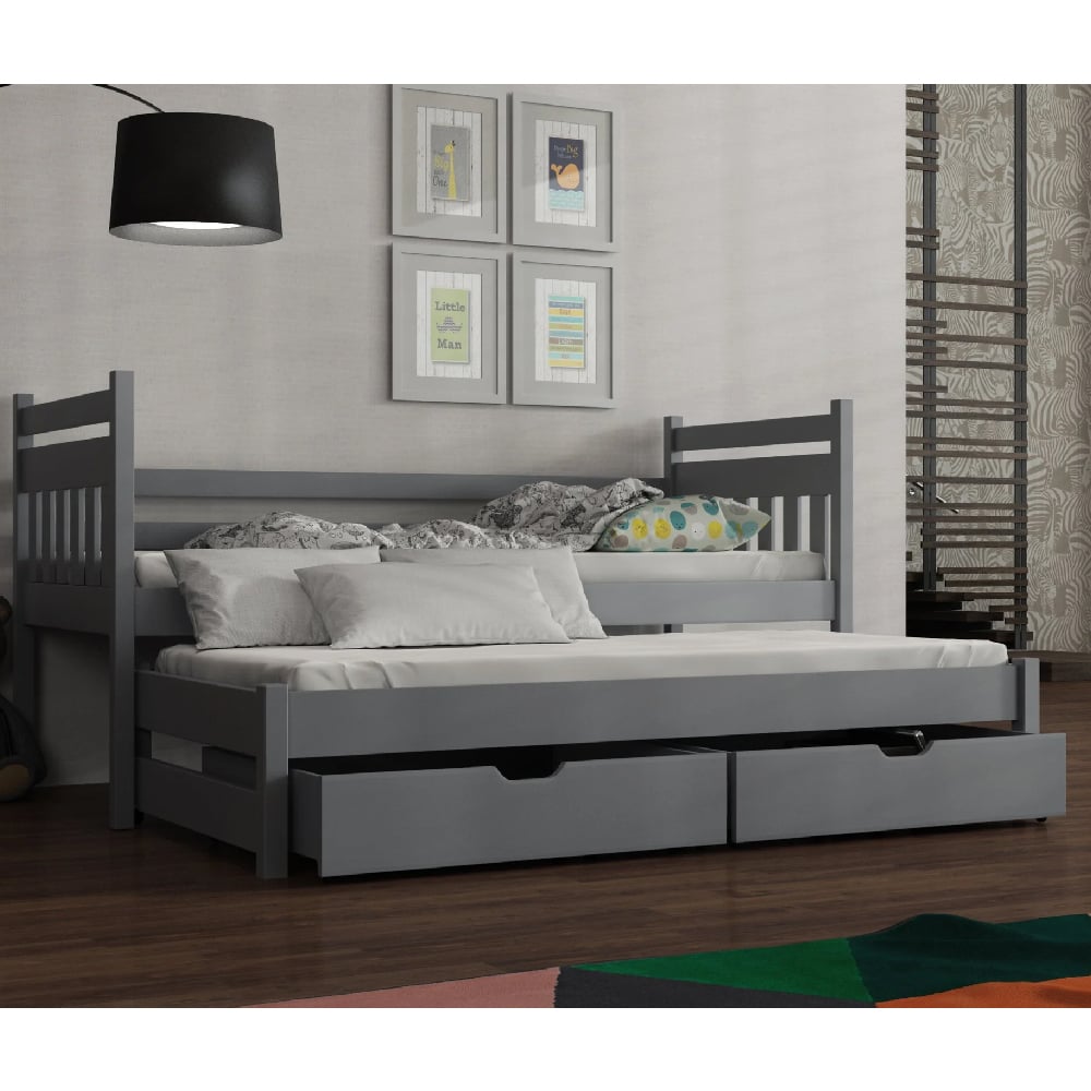 Donna Wooden Day Bed With Bonnell Mattress And Trundle In Grey