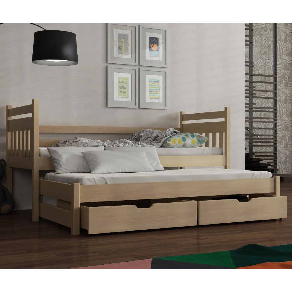 Donna Wooden Day Bed With Bonnell Mattress And Trundle In Pine