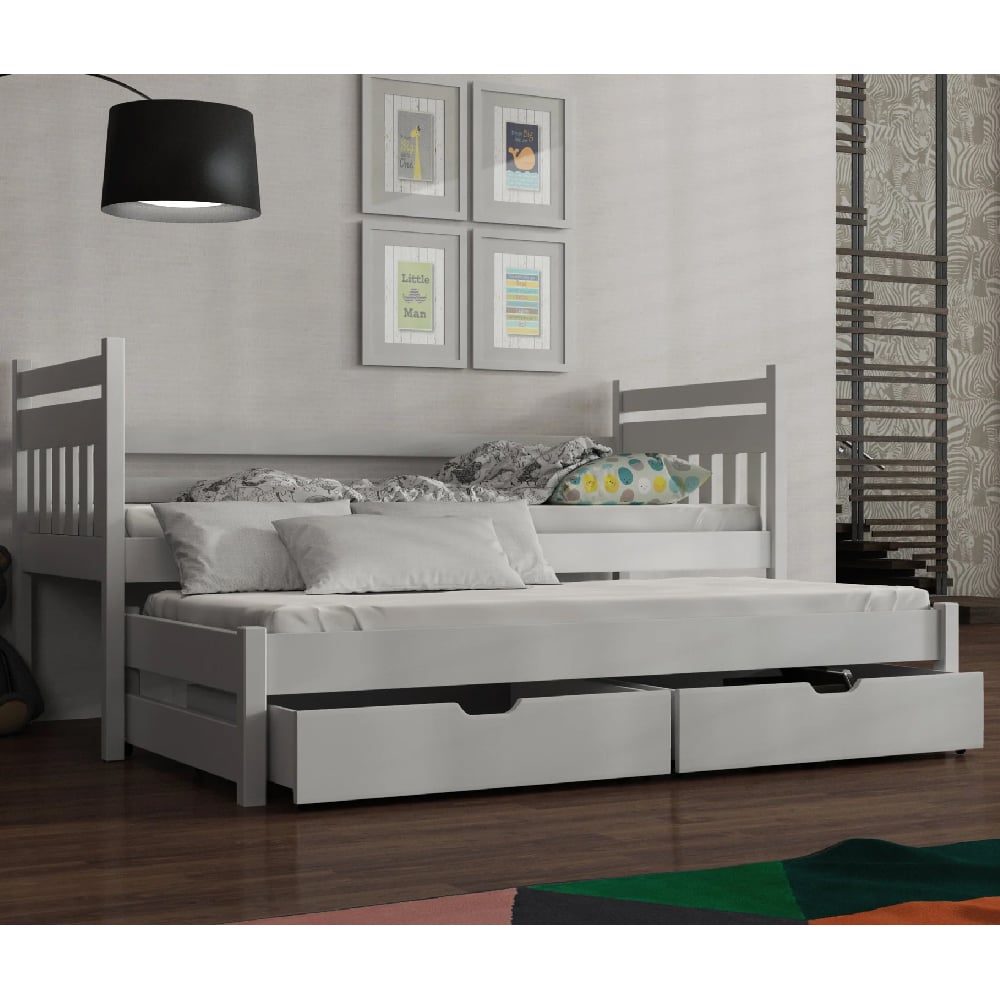 Donna Wooden Day Bed With Bonnell Mattress And Trundle In White