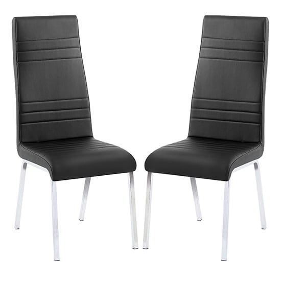 Dora Black Faux Leather Dining Chairs With Chrome Legs In Pair