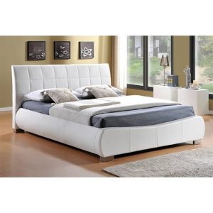 Dorado Faux Leather Double Bed In White | Bed Sava
