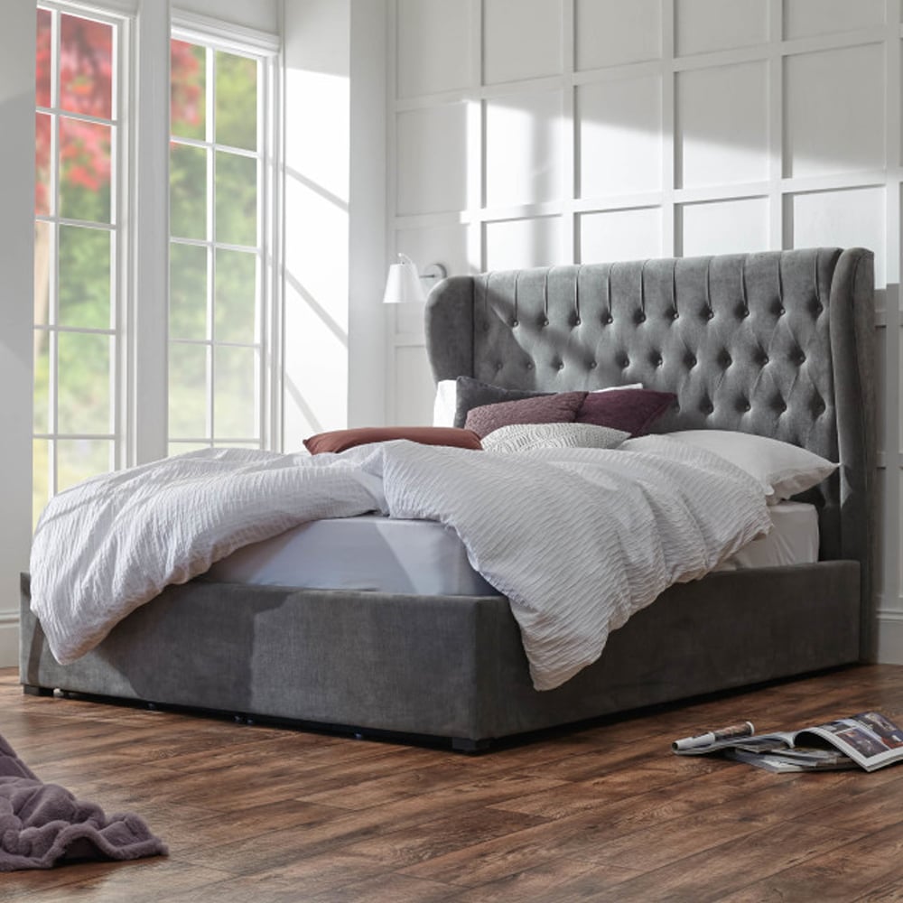 Dorking Fabric Ottoman Storage King Size Bed In Pewter