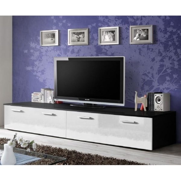 Doswell High Gloss TV Stand With 2 Doors In Black And White | Bed Sava