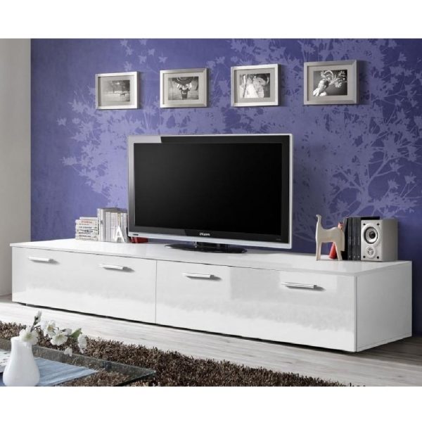 Doswell High Gloss TV Stand With 2 Doors In White | Bed Sava