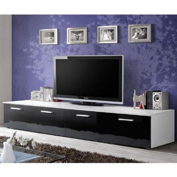 Doswell High Gloss TV Stand With 2 Doors In White And Black | Bed Sava