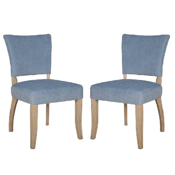 Dothan Blue Velvet Dining Chairs With Oak Legs In Pair | Bed Sava