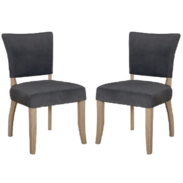 Dothan Dark Grey Velvet Dining Chairs With Oak Legs In Pair | Bed Sava
