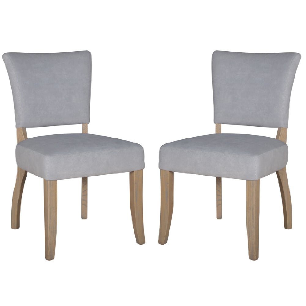 Dothan Light Grey Velvet Dining Chairs With Oak Legs In Pair