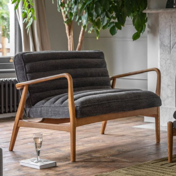 Dotson Fabric 2 Seater Sofa With Wooden Frame In Charcoal | Bed Sava