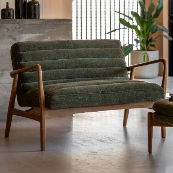 Dotson Fabric 2 Seater Sofa With Wooden Frame In Green | Bed Sava