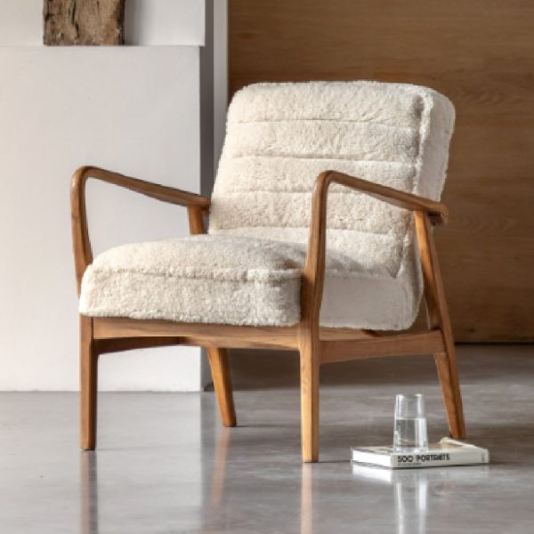 Dotson Fabric Armchair With Wooden Frame In Cream | Bed Sava