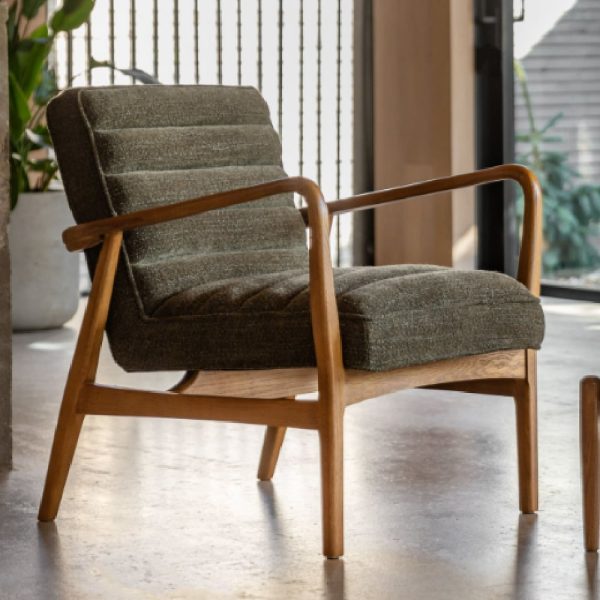 Dotson Fabric Armchair With Wooden Frame In Green | Bed Sava