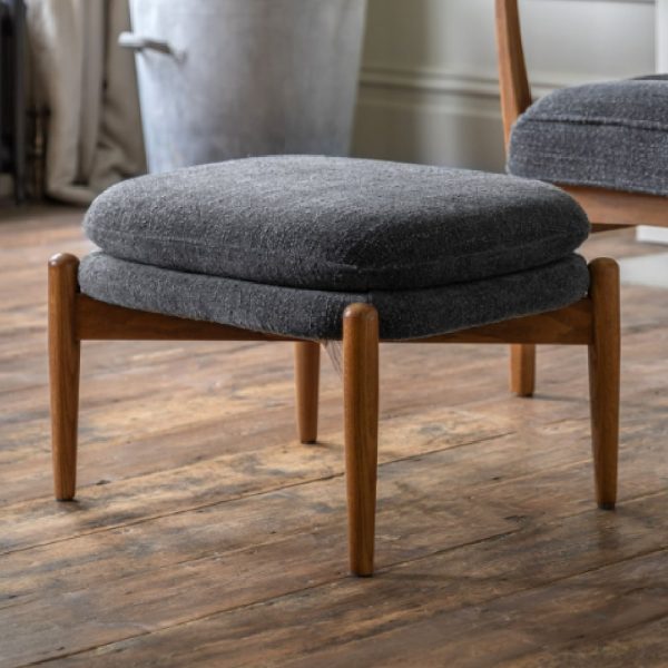 Dotson Fabric Footstool With Wooden Frame In Charcoal | Bed Sava