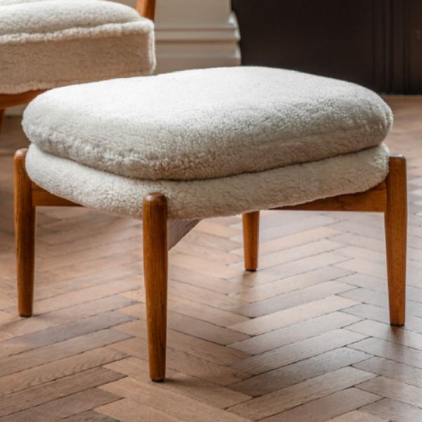 Dotson Fabric Footstool With Wooden Frame In Cream | Bed Sava