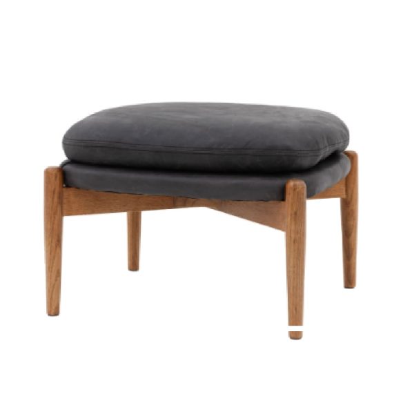 Dotson Leather Footstool With Wooden Frame In Antique Ebony | Bed Sava