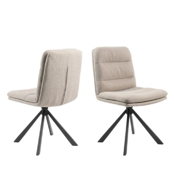 Downey Beige Fabric Dining Chairs With Black Legs In Pair | Bed Sava