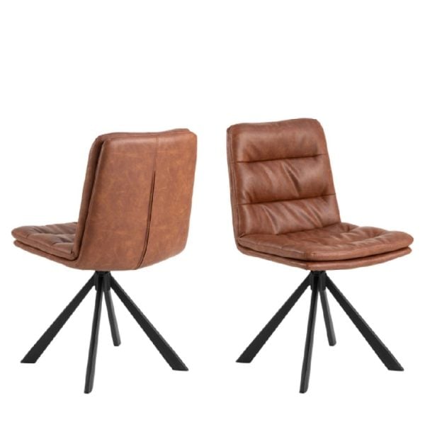 Downey Brandy Leather Dining Chairs With Black Legs In Pair | Bed Sava