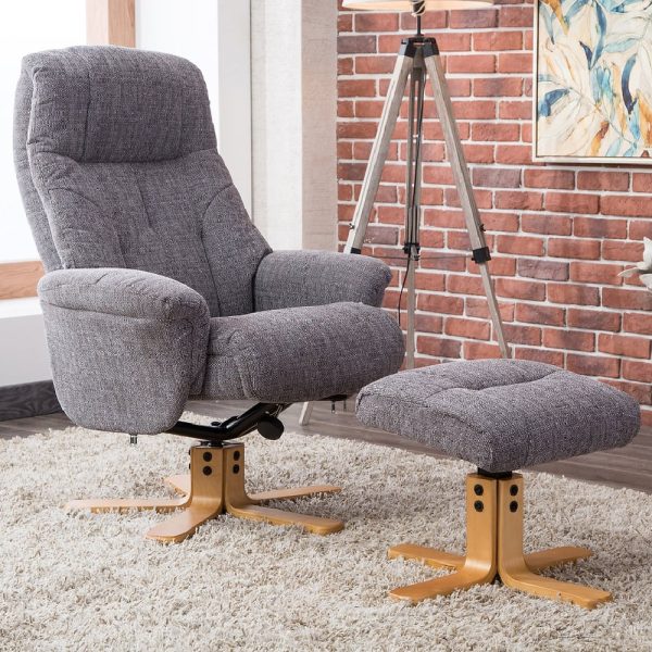 Dox Fabric Recliner Chair With Stool In Lisbon Grey | Bed Sava