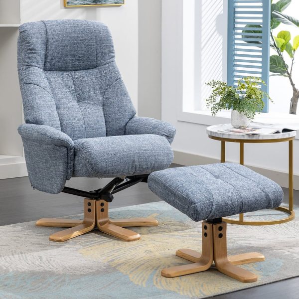 Dox Fabric Recliner Chair With Stool In Lisbon Marine | Bed Sava