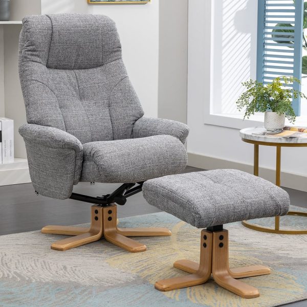 Dox Fabric Recliner Chair With Stool In Lisbon Rock | Bed Sava