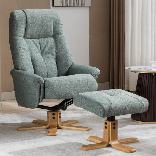 Dox Fabric Recliner Chair With Stool In Lisbon Teal | Bed Sava